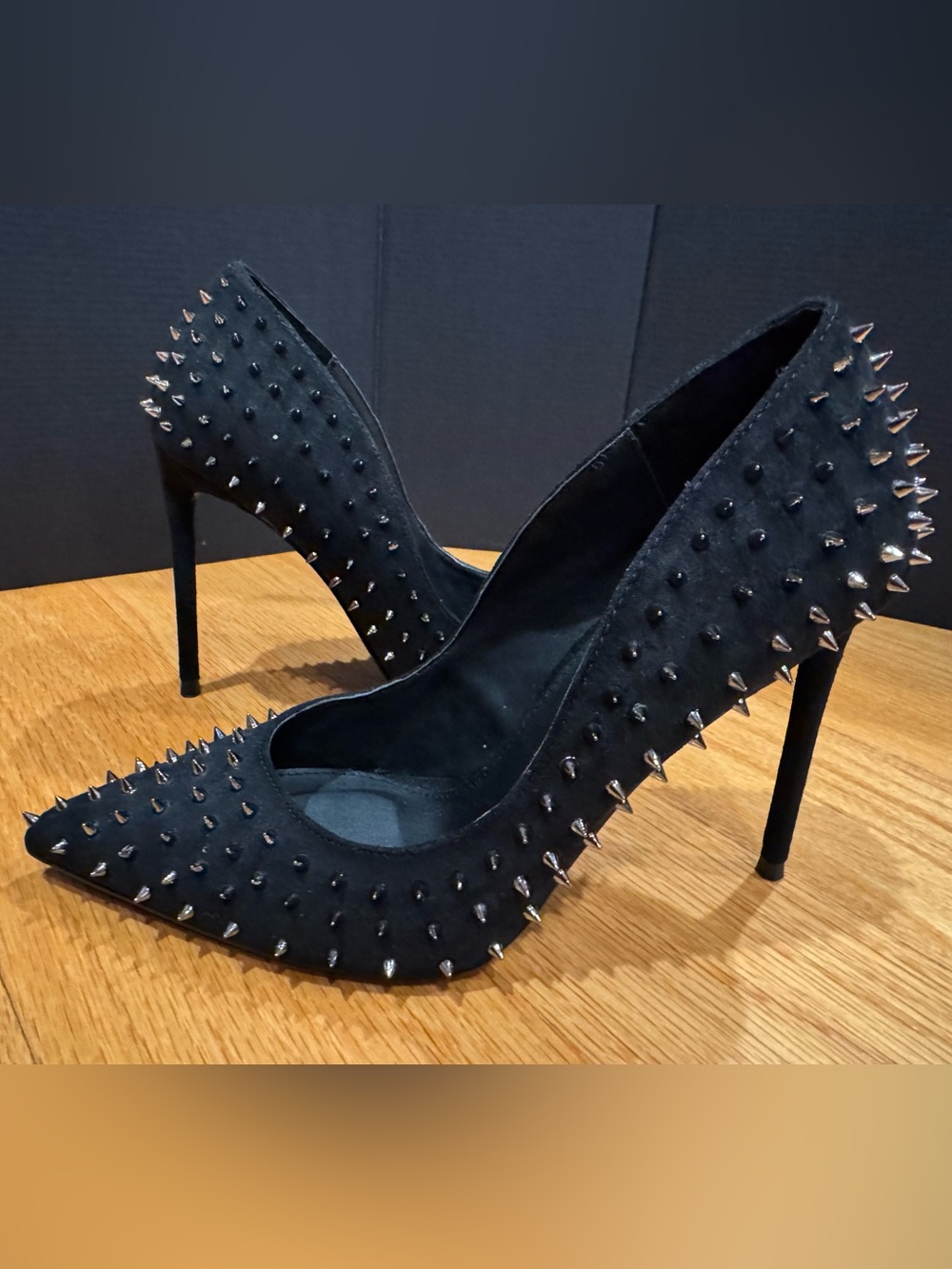 Steve Madden Vala Black Silver Stud Spike Pointed-Toe Stilettos 4” heel: size 7 - Picture 3 of 12